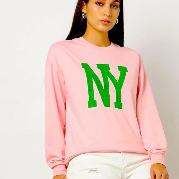 Zara Womens Crew Neck Long Sleeve Oversized Pullover NY Sweater Pink Small Nwt - Picture 1 of 13